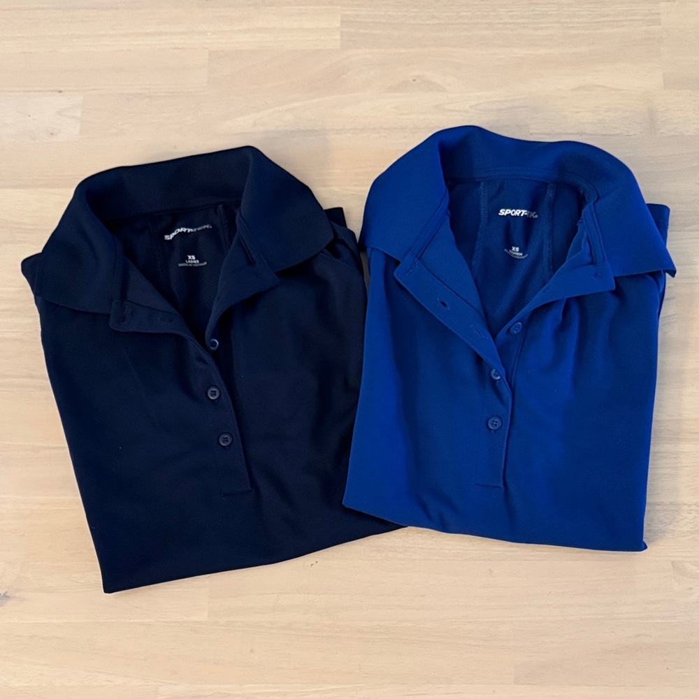 Sport-Tek Women's 5 button Polo Shirt in Blue - set of 2. Excellent condition XS